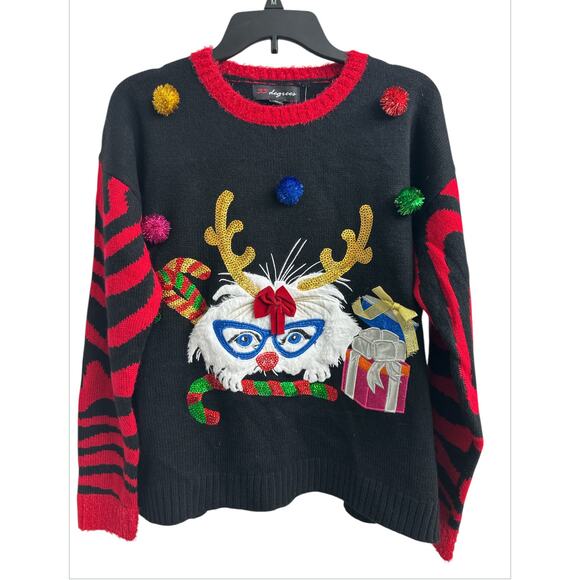 33 degrees Ugly Christmas Pullover Sweater Cat Presents Gift Womens Size Medium - Picture 2 of 8